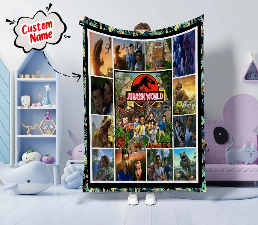 Personalized Jurassic World Camp Cretaceous Quilt Blanket Jurassic Park Fan Gift Jurassic Park Blanket Custom Name Blanket